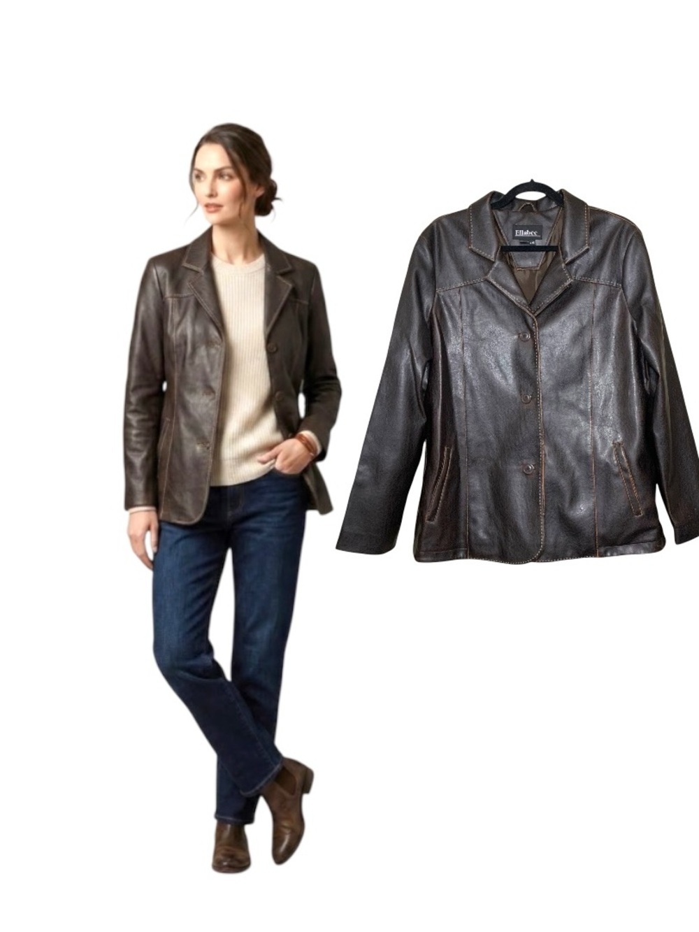 Vintage Ellabee Distressed Faux Leather Jacket Dark Brown Sz M/L